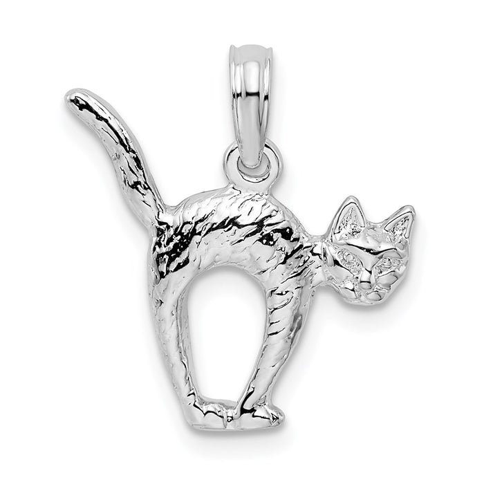 Million Charms 925 Sterling Silver Charm Pendant, 3-D Cat with Arched Back & Raised Tail