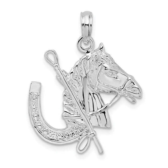 Million Charms 925 Sterling Silver Equestrian Charm Pendant, Horse Head with Shoe And Cross