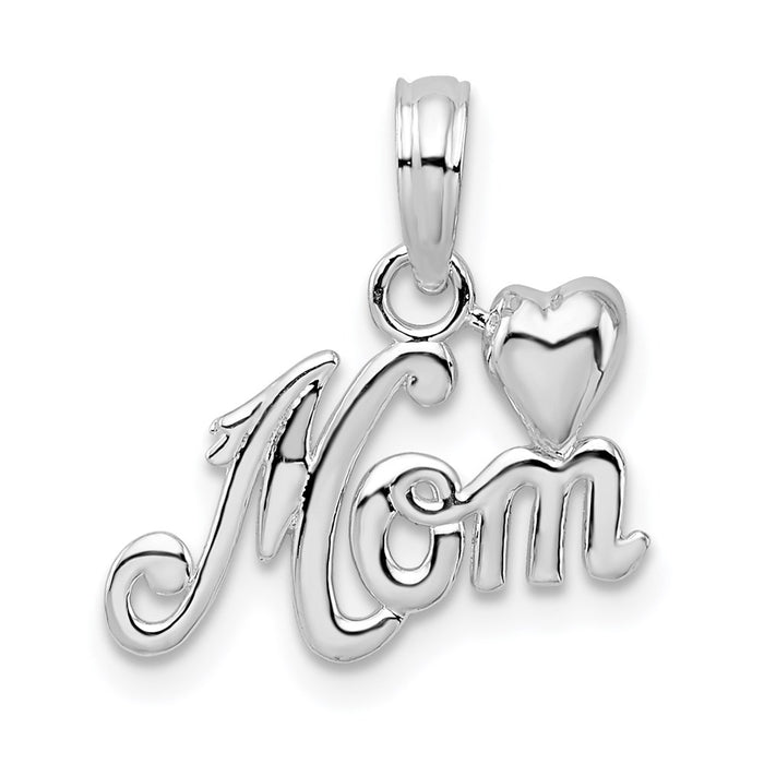 Million Charms 925 Sterling Silver Charm Pendant, Small Mom with Heart High Polish, Script