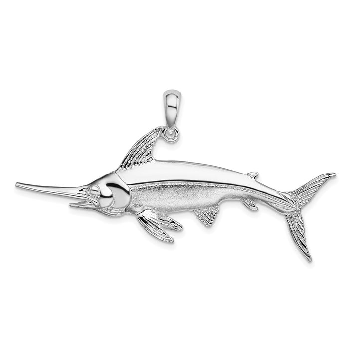 Million Charms 925 Sterling Silver Sea Life Nautical Charm Pendant, Swordfish, High Polish & Satin, 2-D