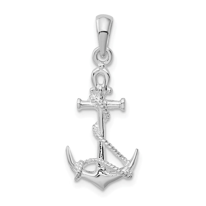 Million Charms 925 Sterling Silver Charm Pendant, Small 3-D Anchor with Shackle & Entwined Rope, High Polish