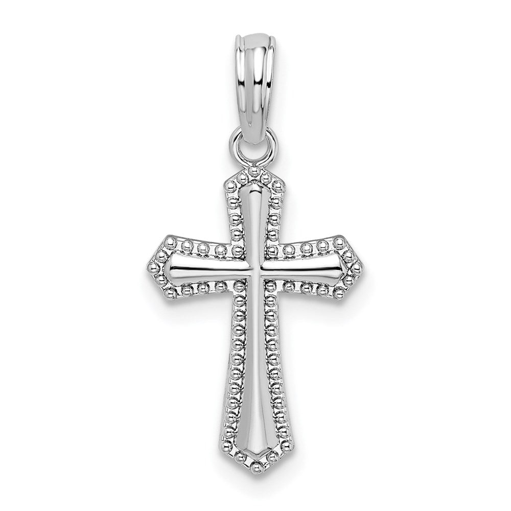 Million Charms 925 Sterling Silver Religious Charm Pendant, Small Beaded Trim Cross  With High Polish Center