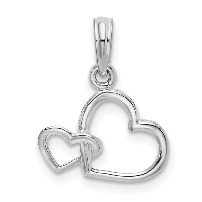 Million Charms 925 Sterling Silver Charm Pendant, Small Double Hearts Intertwined, High Polish & 2-D