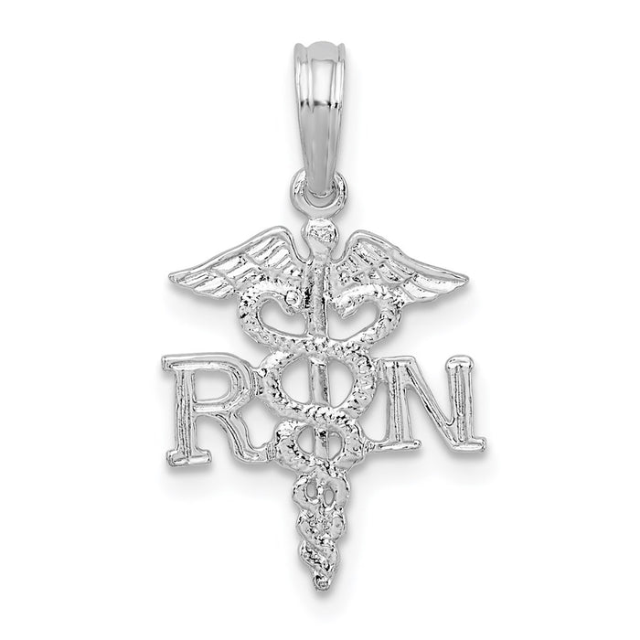 Million Charms 925 Sterling Silver Charm Pendant, Small RN Caduceus, High Polish & Engraved
