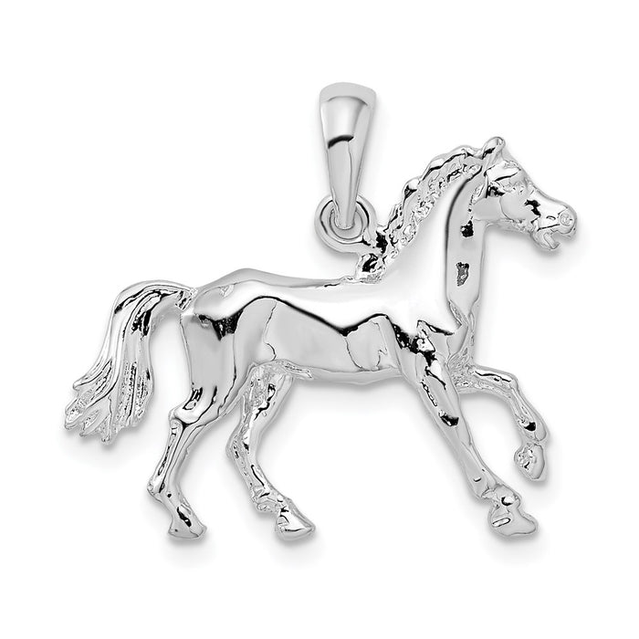 Million Charms 925 Sterling Silver Equestrian Animal Charm Pendant, 3-D Horse - Walking, High Polish