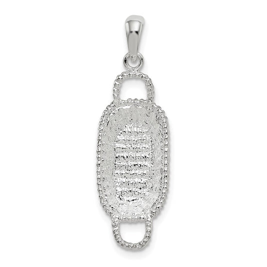 Million Charms 925 Sterling Silver Charm Pendant, 3-D Rectangular Basket, 2 Handles