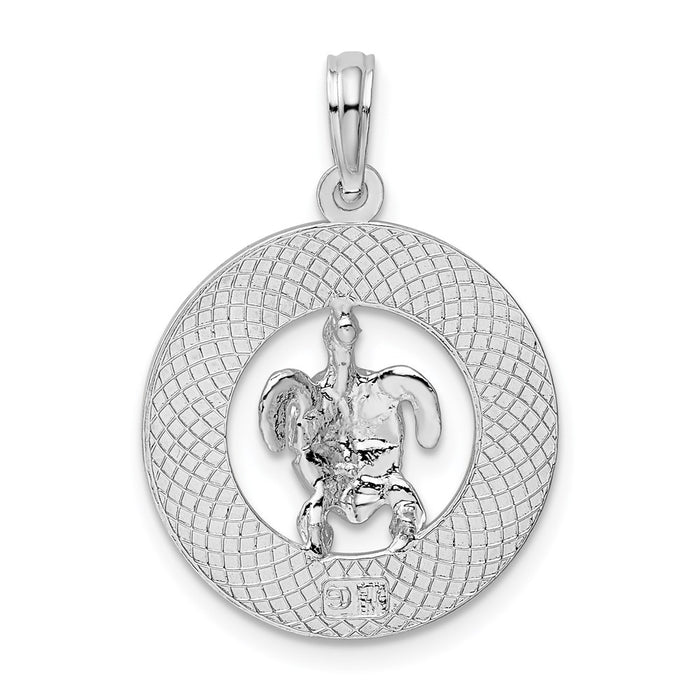 Million Charms 925 Sterling Silver Travel Charm Pendant, Turks & Caicos On Round Frame with Turtle Center