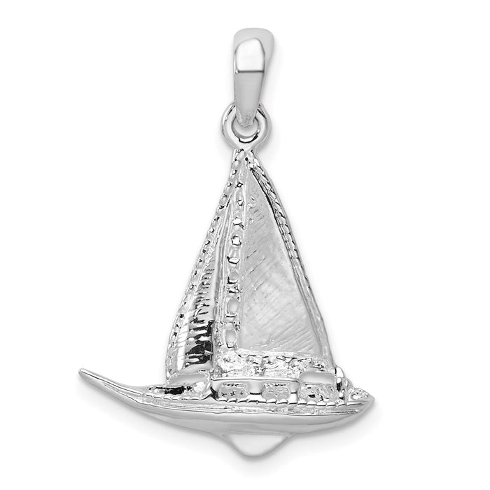Million Charms 925 Sterling Silver Nautical  Charm Pendant, 3-D Sailboat, High Polish