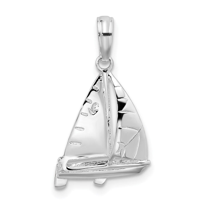 Million Charms 925 Sterling Silver Nautical Charm Pendant, Small 3-D Sailboat, High Polish