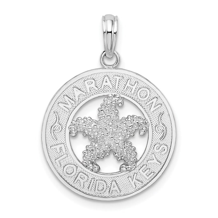 Million Charms 925 Sterling Silver Travel  Charm Pendant, Marathon Florida Keys On Round Frame with Starfish Center