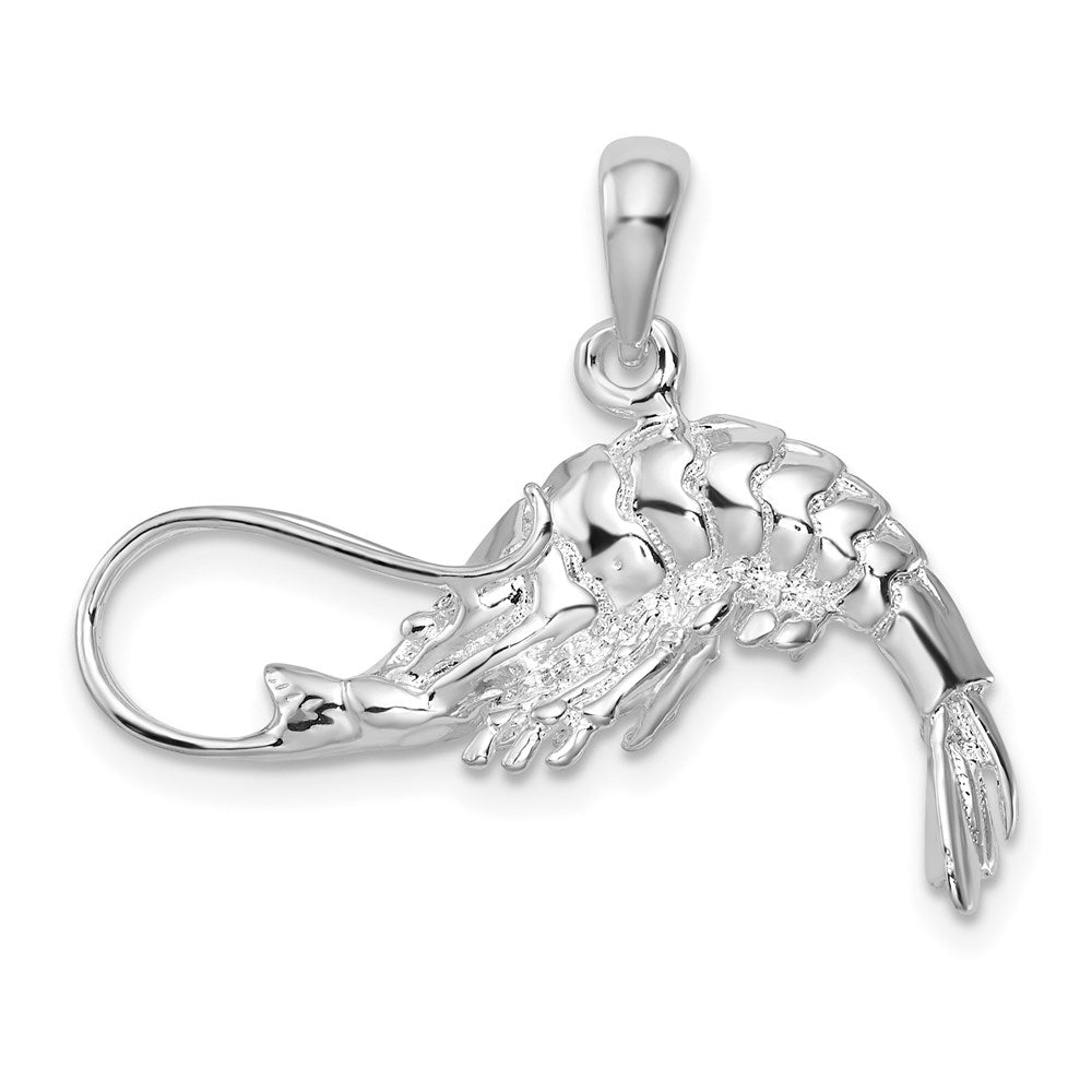Million Charms 925 Sterling Silver Charm Pendant, 3-D Shrimp, High Polish & Textured