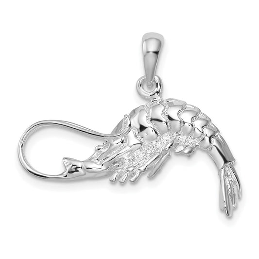 Million Charms 925 Sterling Silver Charm Pendant, 3-D Shrimp, High Polish & Textured