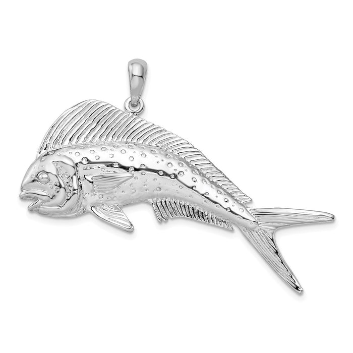 Million Charms 925 Sterling Silver Nautical Sea Life Charm Pendant, Large Female Dorado (Mahi-Mahi) 2-D