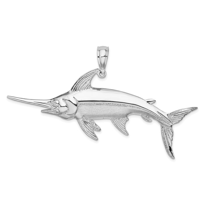 Million Charms 925 Sterling Silver Sea Life Nautical Charm Pendant, Large Swordfish, High Polish & Satin, 2-D