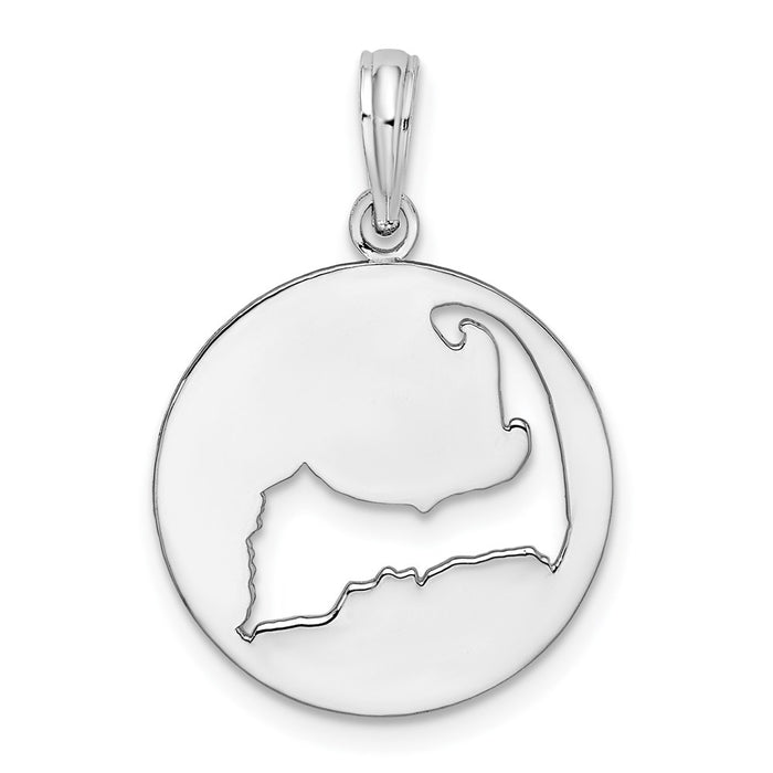 Million Charms 925 Sterling Silver Travel Charm Pendant, Cape Cod Silhouette Cut-Out In Disc, High Polish