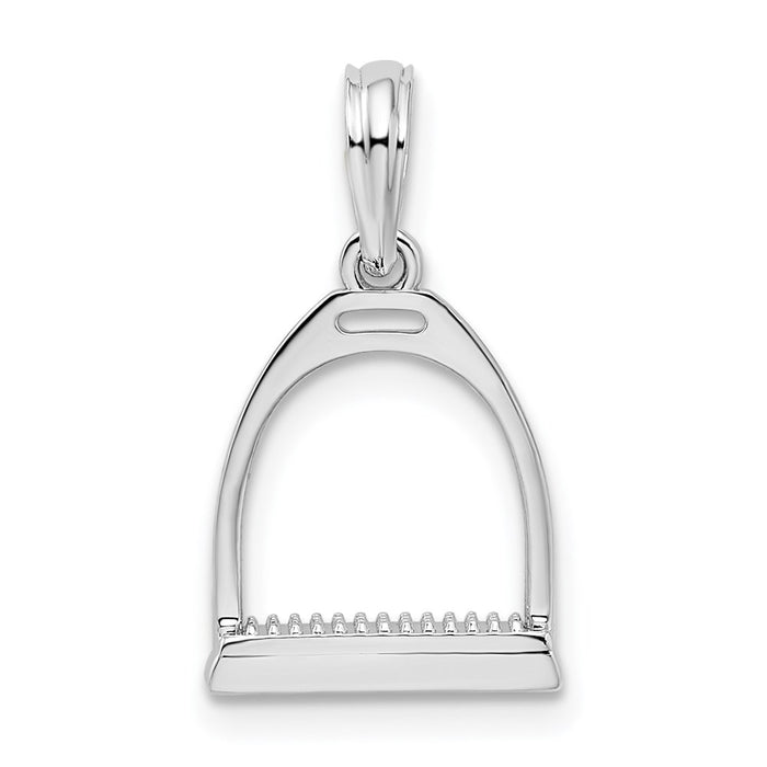 Million Charms 925 Sterling Silver Equestrian Animal Charm Pendant, Small 3-D Small Horse Stirrup, High Polish