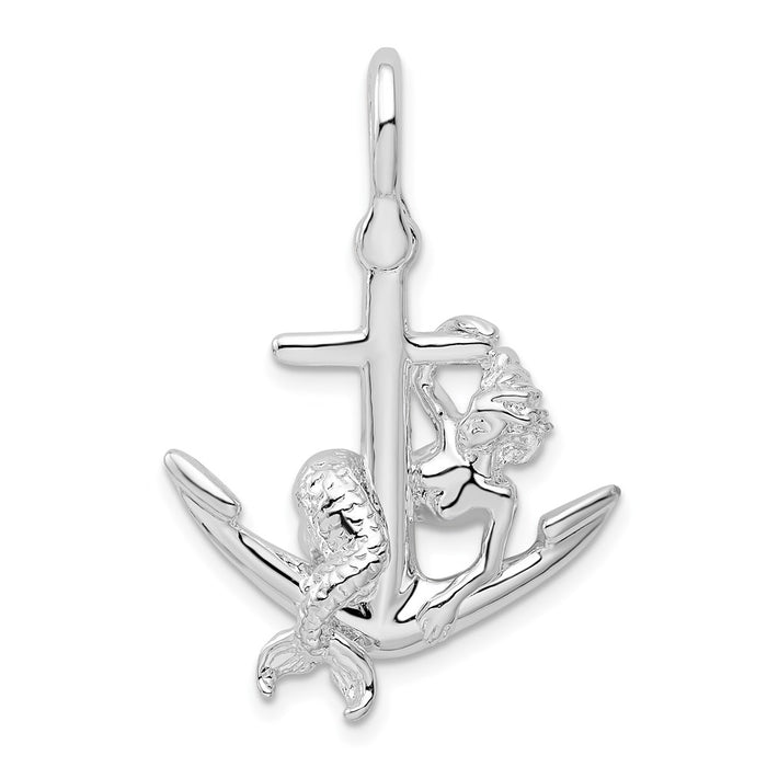 Million Charms 925 Sterling Silver Charm Pendant, 3-D Anchor With Mermaid & Shackle Bail