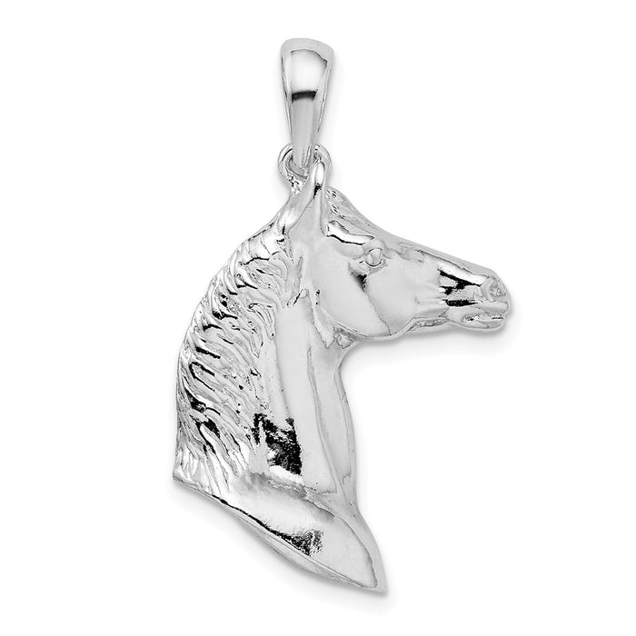 Million Charms 925 Sterling Silver Equestrian Animal Equestrian Animal Charm Pendant, Large 3-D Horse Head, High Polish
