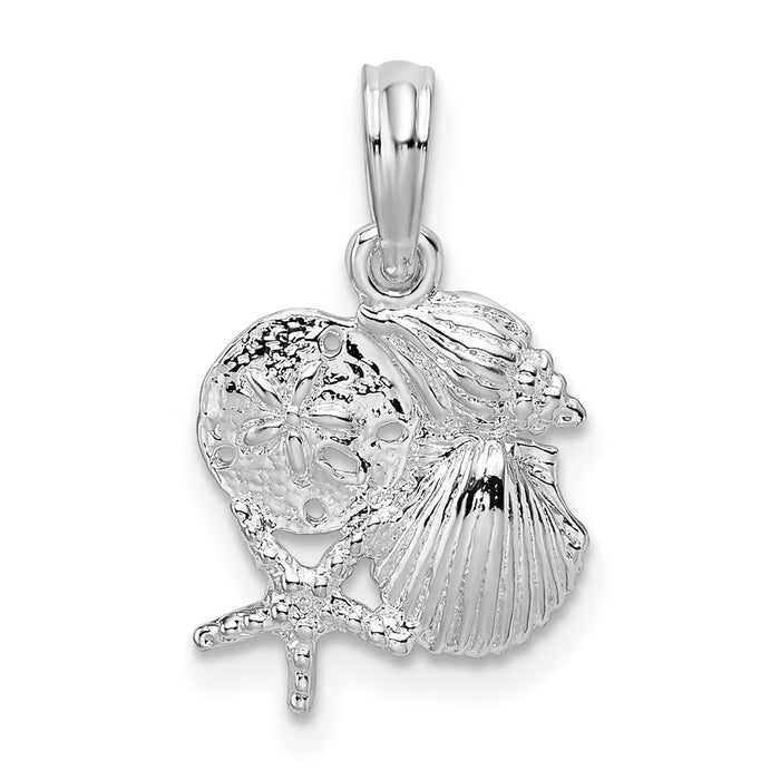 Million Charms 925 Sterling Silver Nautical Sea Life  Charm Pendant, Small Four Shell Mini Cluster, 2-D