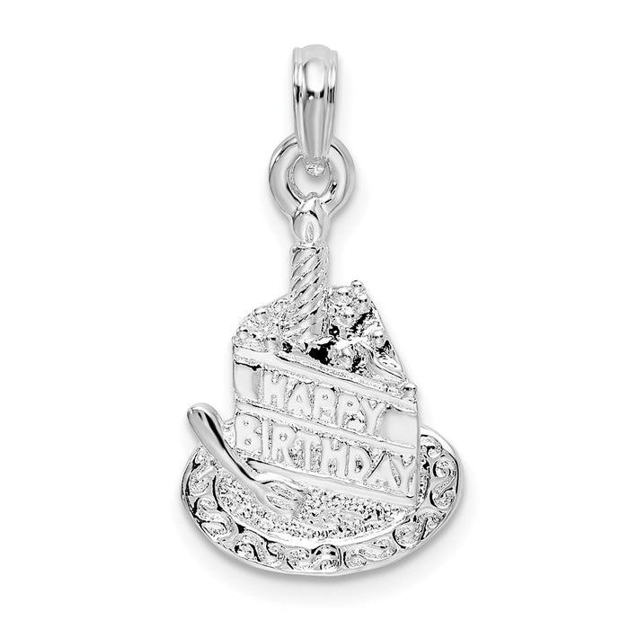 Million Charms 925 Sterling Silver Charm Pendant, Happy Birthday Slice Of Cake, 2-D