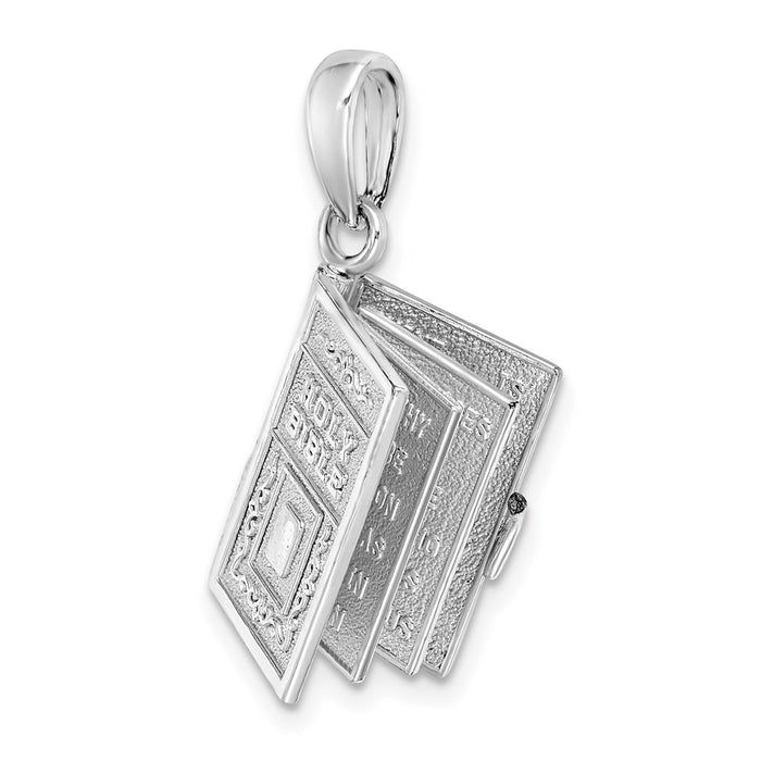 Million Charms 925 Sterling Silver Religious Charm Pendant, 3-D Holy Bible Book with Lord's Prayer, Moveable Pages