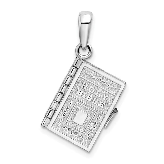 Million Charms 925 Sterling Silver Religious Charm Pendant, 3-D Holy Bible Book with Lord's Prayer, Moveable Pages