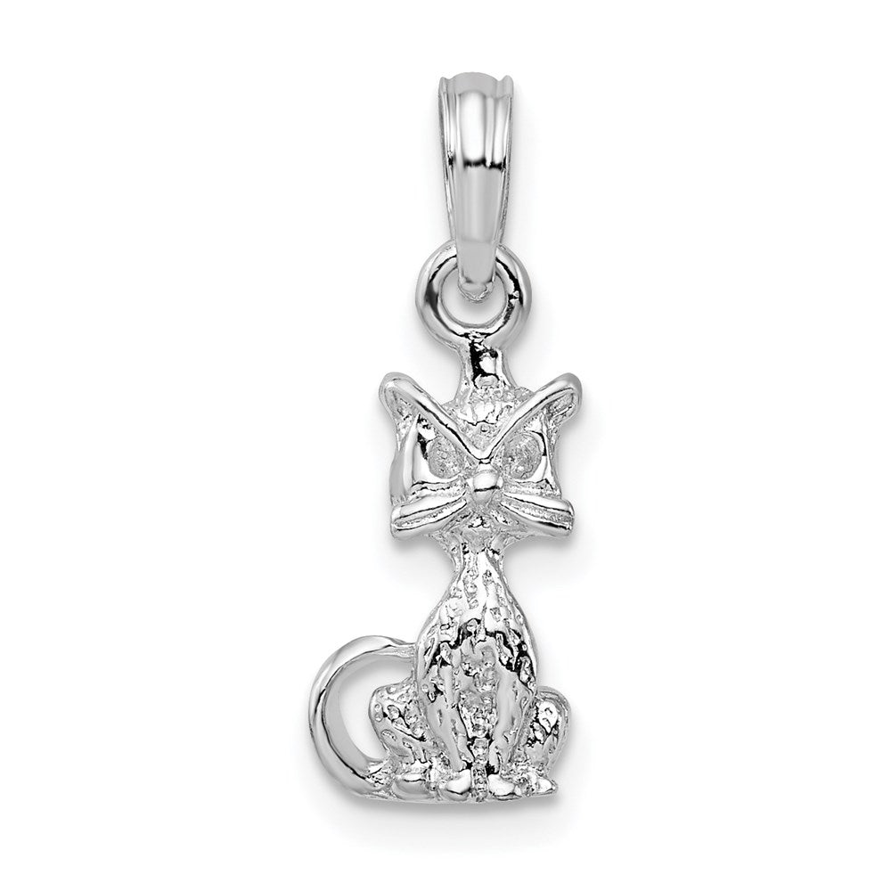 Million Charms 925 Sterling Silver Charm Pendant, 3-D Mini Cat Sitting