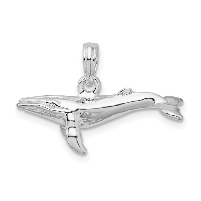 Million Charms 925 Sterling Silver Nautical Sea Life Charm Pendant, 3-D Humpback Whale with Textured Underside
