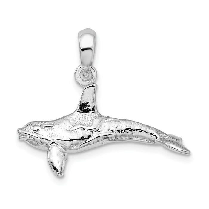 Million Charms 925 Sterling Silver Nautical Sea Life Charm Pendant, 3-D Killer Whale, Textured & High Polish