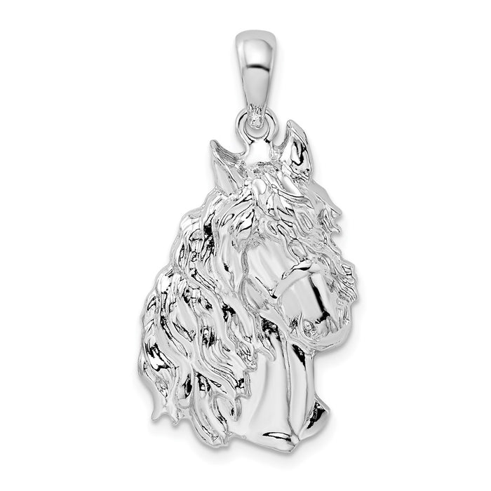 Million Charms 925 Sterling Silver Equestrian Animal Charm Pendant, Small Horse Head with Full Mane, 2-D