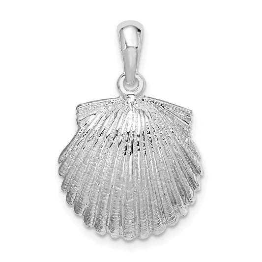 Million Charms 925 Sterling Silver Nautical Sea Life  Charm Pendant, Scallop Shell, 2-D