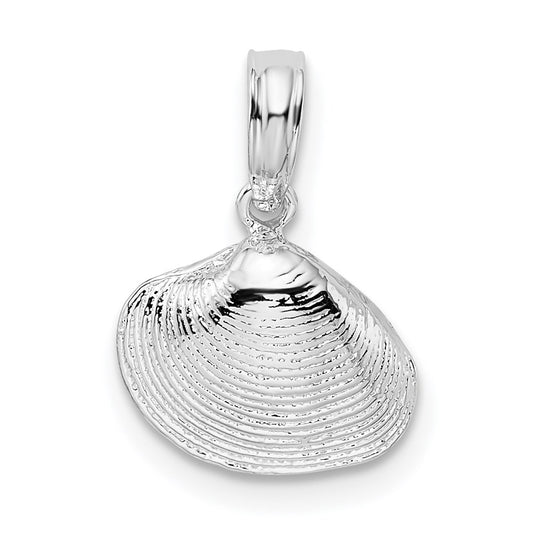 Million Charms 925 Sterling Silver Nautical Sea Life  Charm Pendant, Small Clam Shell, 2-D