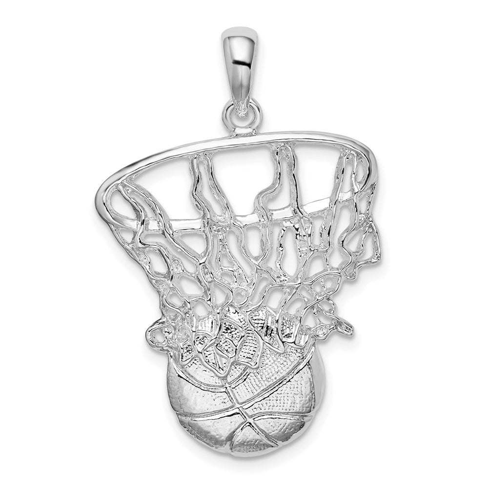 Million Charms 925 Sterling Silver Sports Charm Pendant, Swoosh Basketball & Net