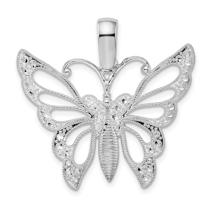 Million Charms 925 Sterling Silver Charm Pendant, Butterfly Diamond-cut Wings & Ribbed Body