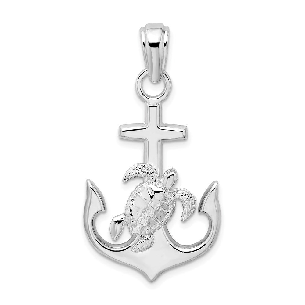 Million Charms 925 Sterling Silver Nautical  Charm Pendant, Anchor with Sea Turtle Attached, 2-D