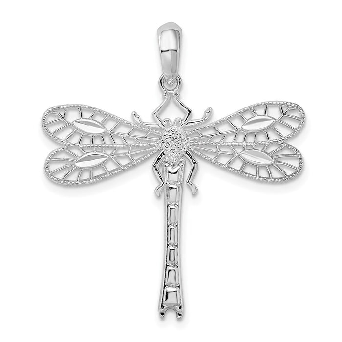 Million Charms 925 Sterling Silver Charm Pendant, Dragonfly, Cut-Out & Textured Body