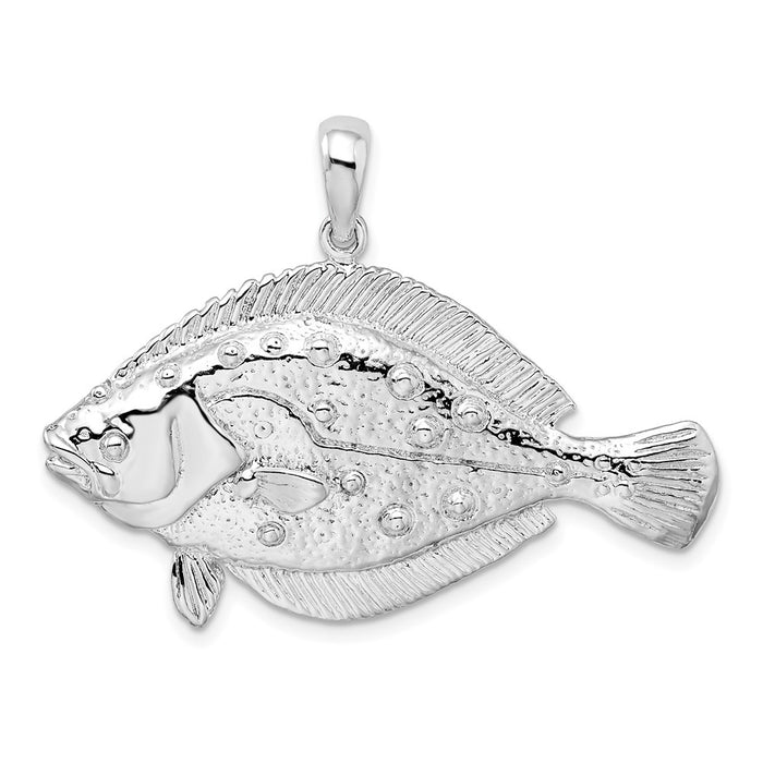 Million Charms 925 Sterling Silver Sea Life Nautical Charm Pendant, Large 3-D Flounder Fish