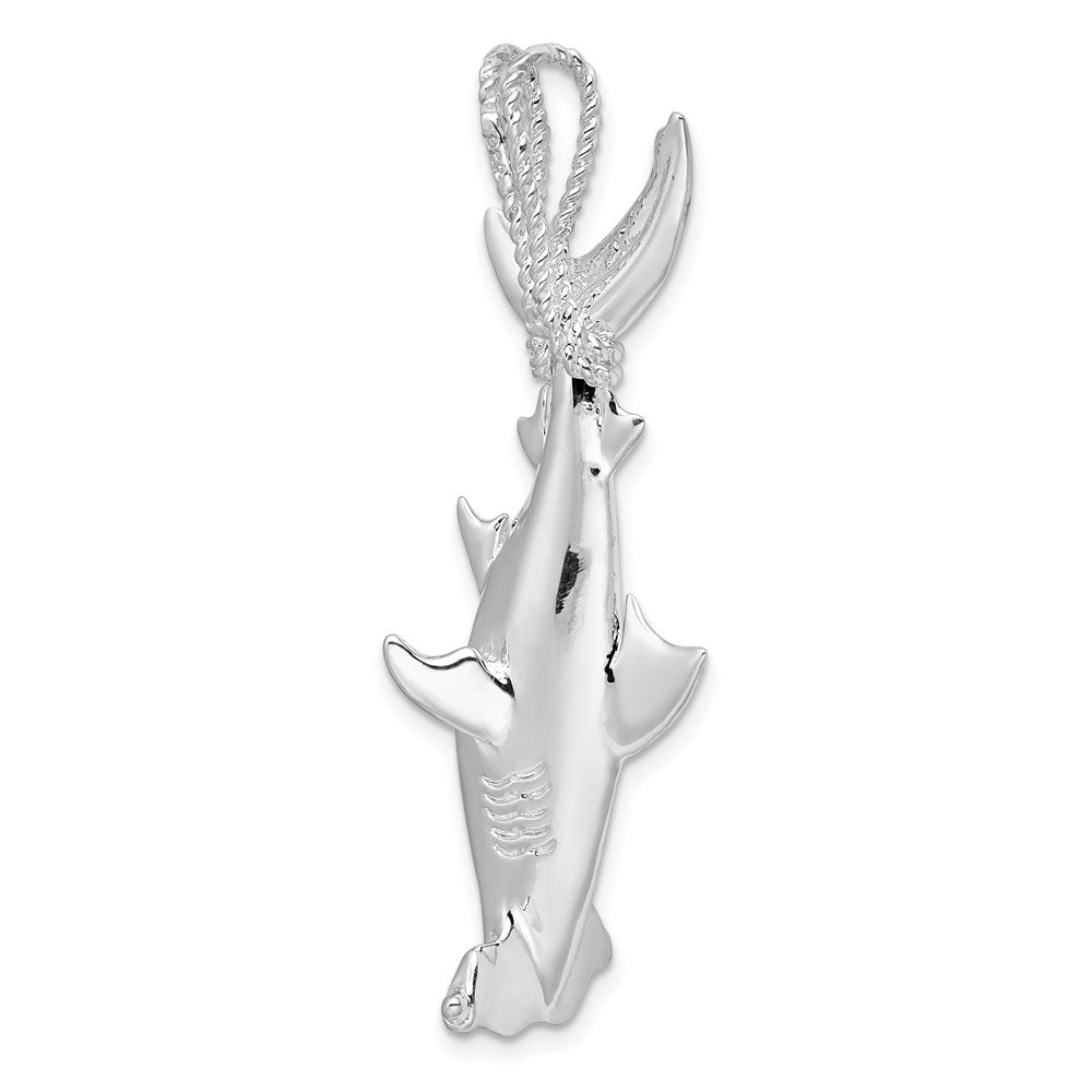 Million Charms 925 Sterling Silver Nautical Sea Life  Charm Pendant, Large 3-D Hammerhead Shark with Rope Bail, High Polish