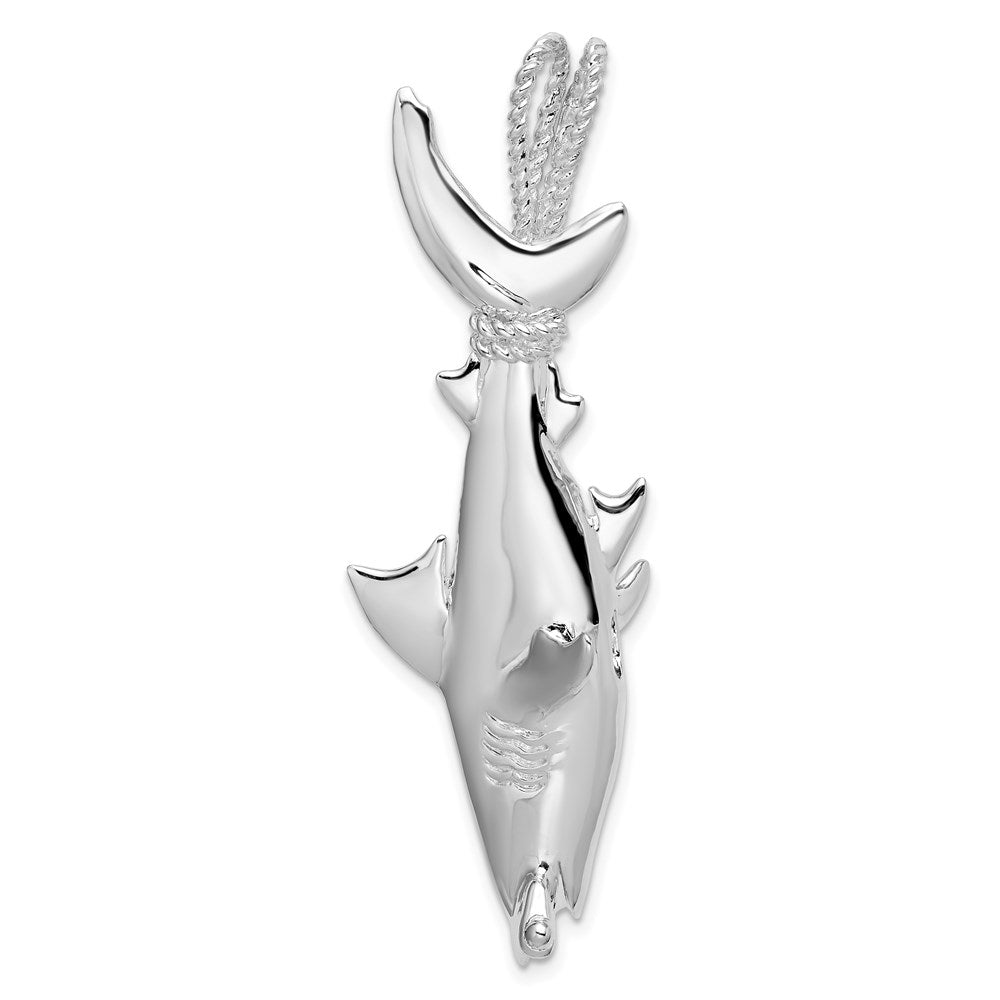 Million Charms 925 Sterling Silver Nautical Sea Life  Charm Pendant, Large 3-D Hammerhead Shark with Rope Bail, High Polish