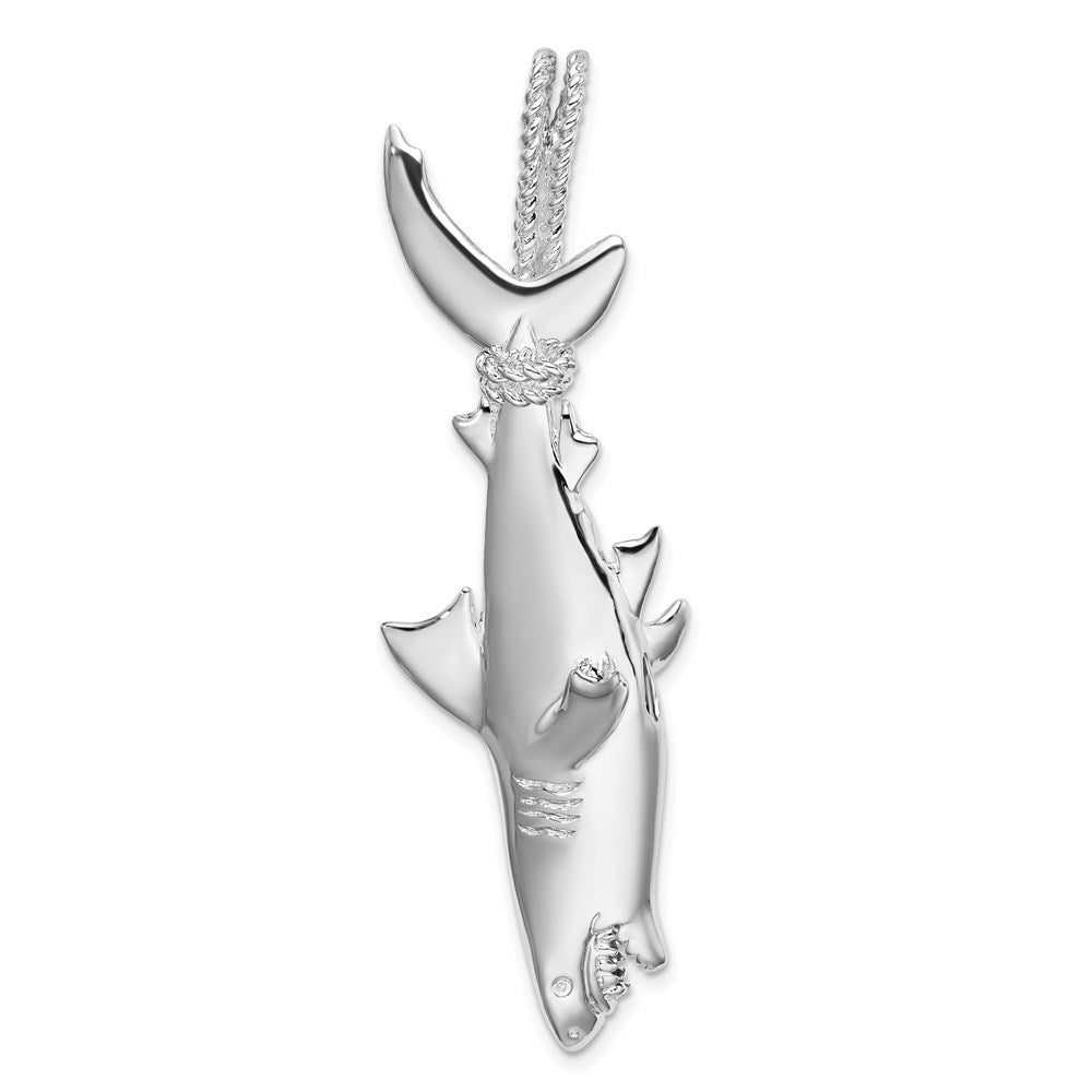 Million Charms 925 Sterling Silver Nautical Sea Life  Charm Pendant, Large 3-D Shark Hanging From Rope Bail, High Polish