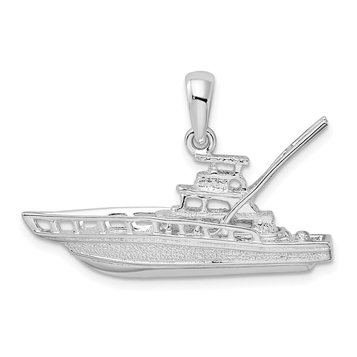 Million Charms 925 Sterling Silver Sea Life Nautical Charm Pendant, Large 3-D Offshore Sportfishing Boat, Textured & Two-Color