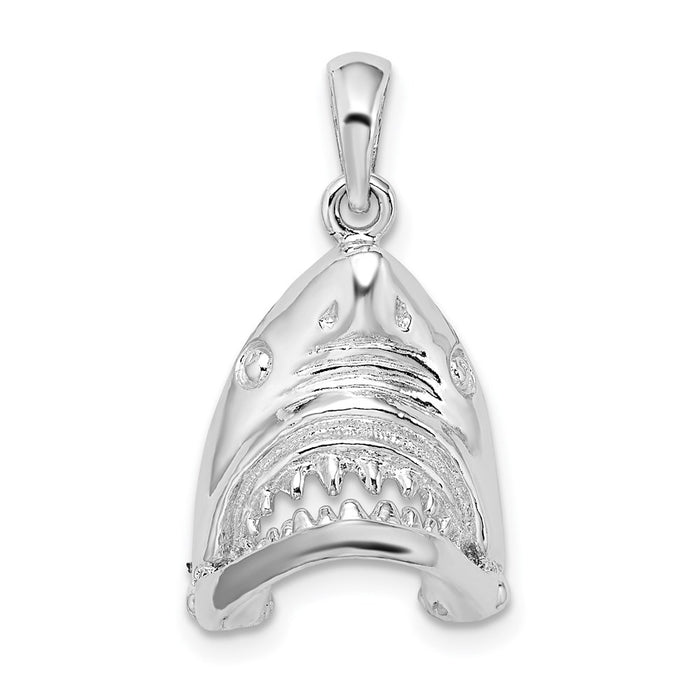 Million Charms 925 Sterling Silver Nautical Sea Life  Charm Pendant, Jaws - Shark Head Mouth Opens, 2-D & Moveable