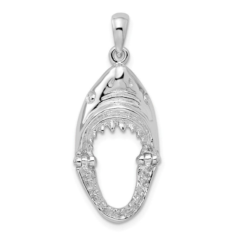 Million Charms 925 Sterling Silver Nautical Sea Life  Charm Pendant, Jaws - Shark Head Mouth Opens, 2-D & Moveable