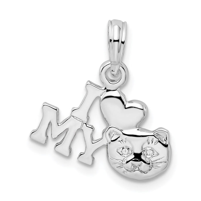 Million Charms 925 Sterling Silver Charm Pendant, I Love My Cat (Cat Face)