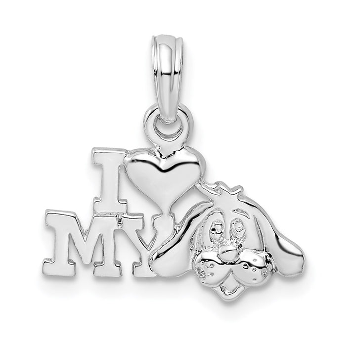 Million Charms 925 Sterling Silver Charm Pendant, Small I Love My Dog (Dog Face)