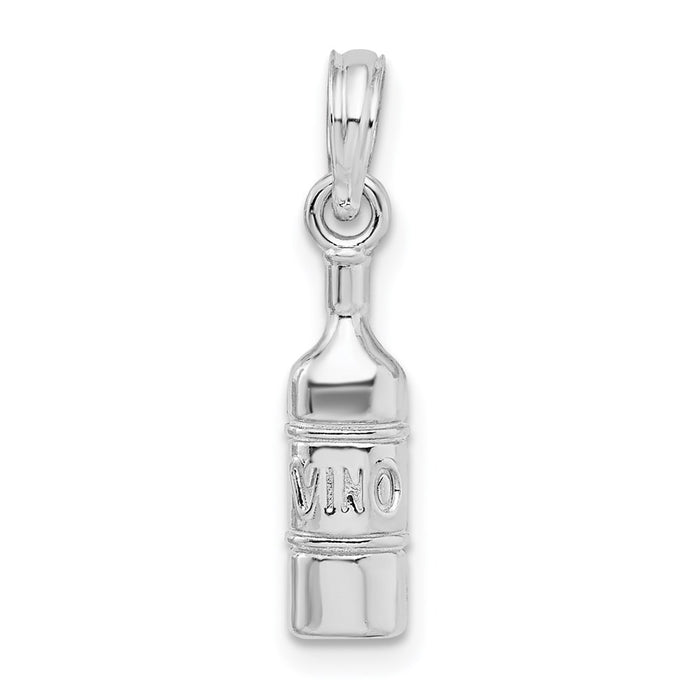 Million Charms 925 Sterling Silver Charm Pendant, Small Wine Bottle, 2-D