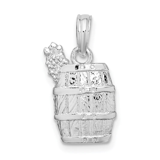 Million Charms 925 Sterling Silver Charm Pendant, Wine Barrel With Grapes, 2-D