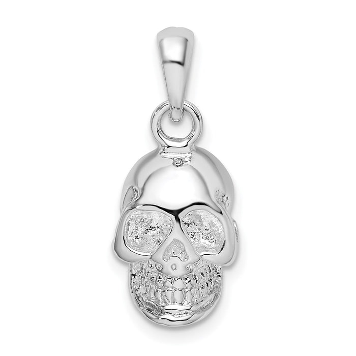 Million Charms 925 Sterling Silver Charm Pendant, 3-D Skull Pendant, High Polish & Textured