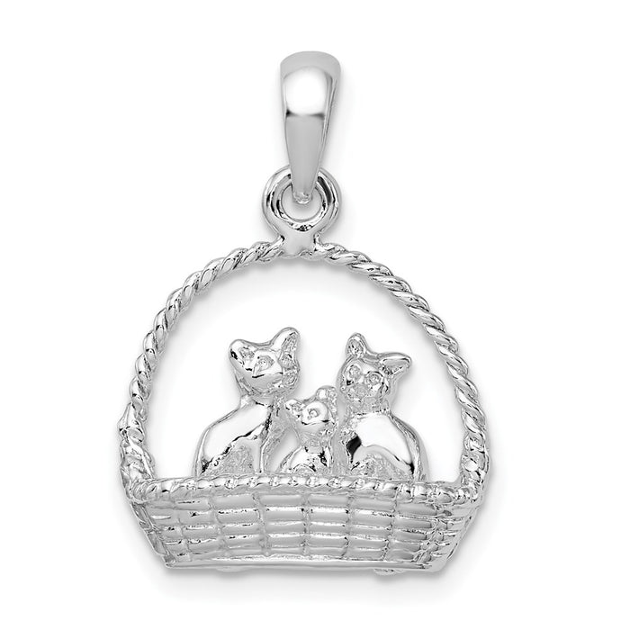 Million Charms 925 Sterling Silver Charm Pendant, 3-D Cats Inside Basket