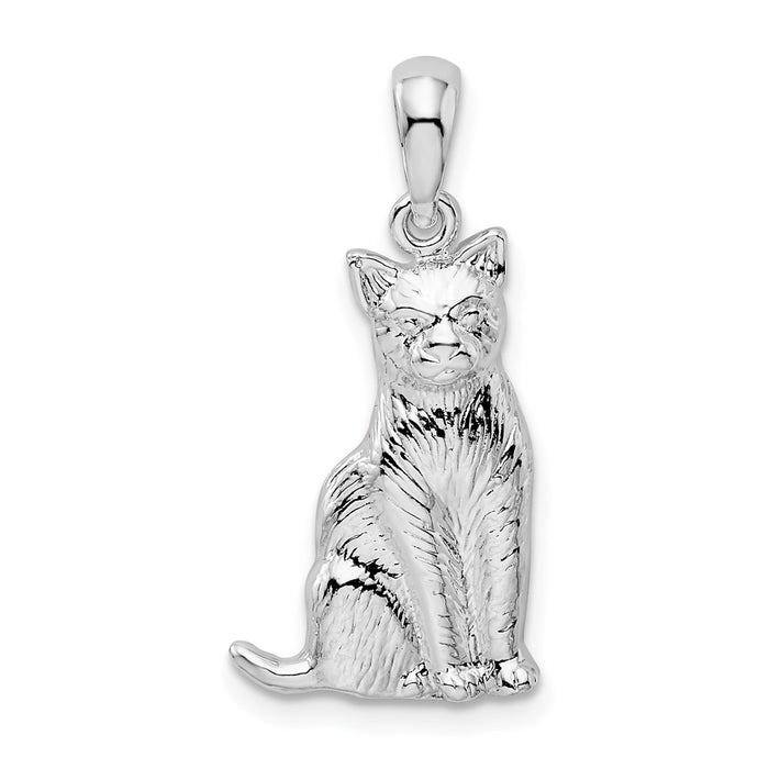 Million Charms 925 Sterling Silver Charm Pendant, Cat Sitting, 2-D & Textured
